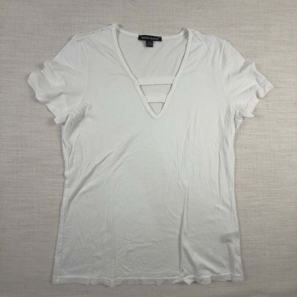 Boston Proper White V-Neck Cutout T-Shirt Size M